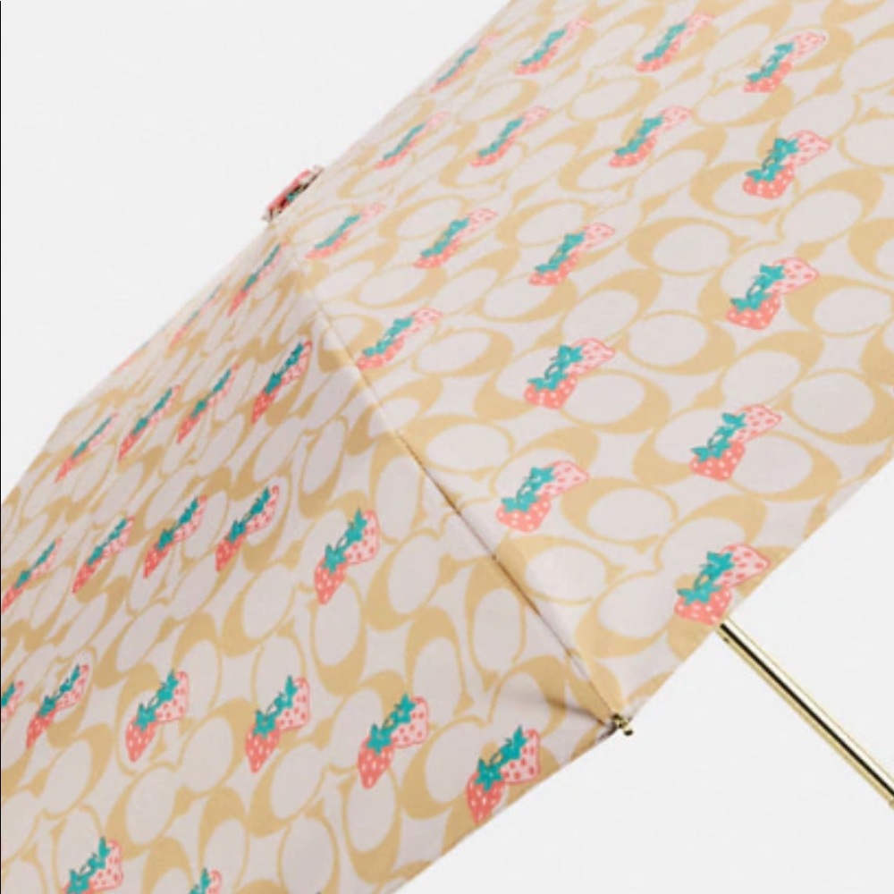 Coach UV Protection Mini Umbrella in Signature Strawberry Print - Picture 2 of 4